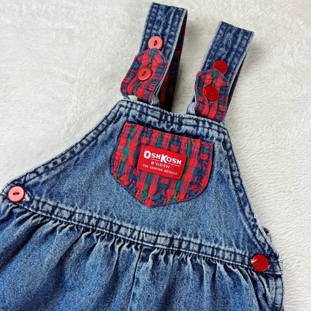 Oshkosh Vintage denim & plaid girls Overall pants Jeans size 24 months USA